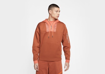 NIKE AIR JORDAN 23 ENGINEERED 1/2 ZIP PULLOVER HOODIE DARK RUSSET