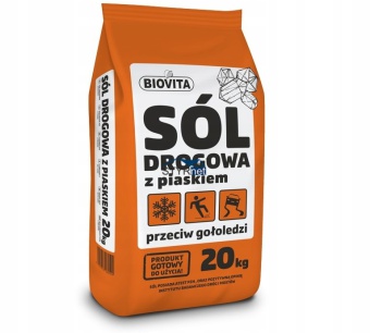 SÓL DROGOWA BIOVITA Z PIASKIEM NA ŚNIEG LÓD GOŁOLEDŹ 20KG