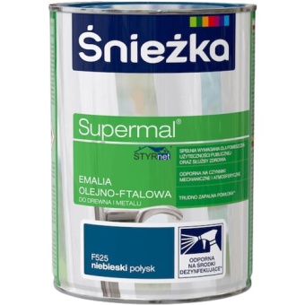 ŚNIEŻKA FARBA DO DREWNA I METALU NIEBIESKI POŁYSK SUPERMAL EMALIA OLEJNOFTALOWA 0,8L