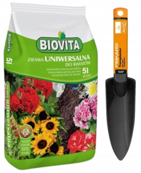 BIOVITA ZIEMIA DO KWIATÓW ROŚLIN UNIWERSALNA 5L + FISKARS ŁOPATKA 4602