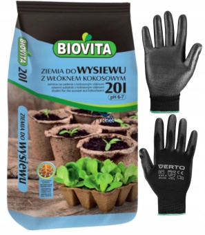 BIOVITA ZIEMIA DO WYSIEWU Z WŁÓKNEM KOKOSOWYM 20L RĘKAWICE