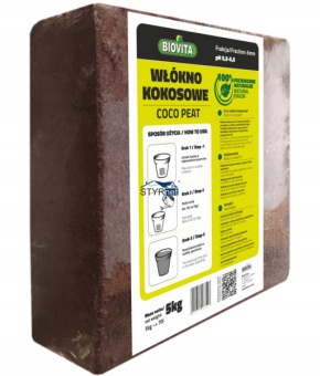 BIOVITA WŁÓKNO KOKOSOWE 6mm BRYKIET PEAT COCO PODŁOŻE 5kg