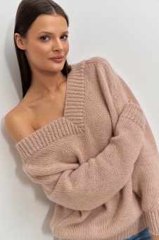 Sweter double V-neck beige